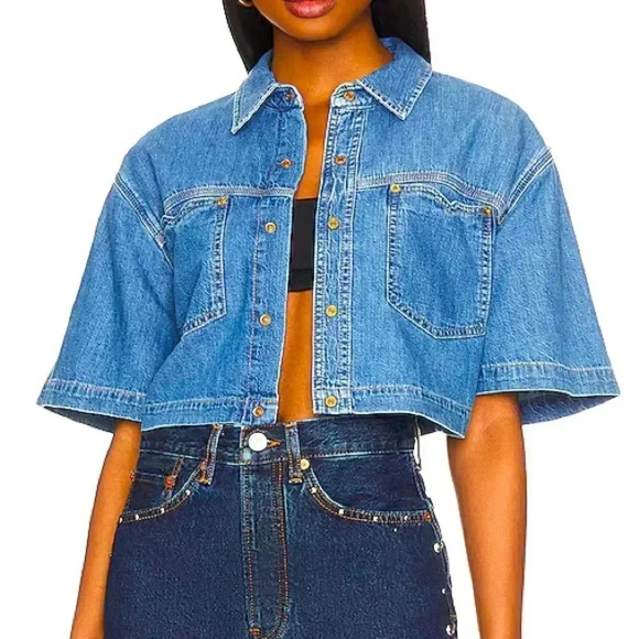 Re Done Denim Button down Crop Top - Picture 1 of 5